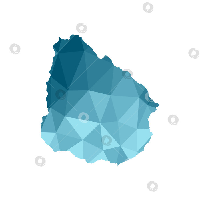 Скачать Значок векторной изолированной иллюстрации с упрощенным синим силуэтом карты Уругвая. Полигональный геометрический стиль, треугольные формы. Белый фон. фотосток Ozero