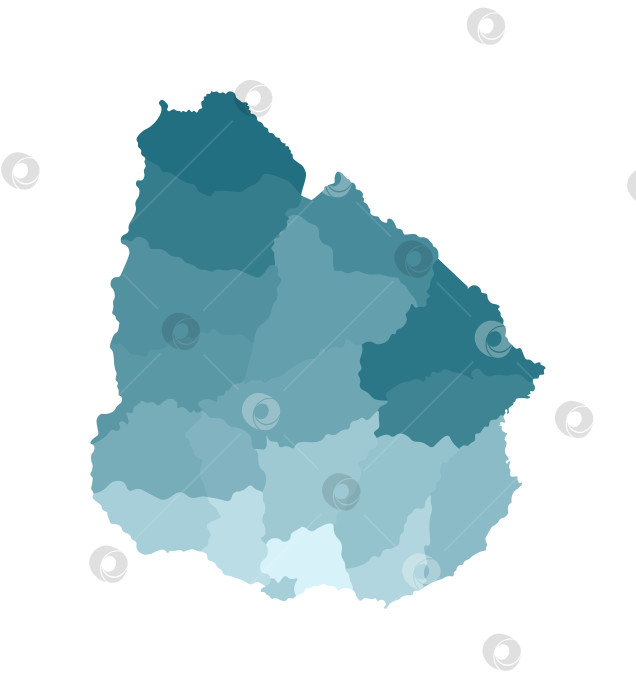 Скачать Векторная изолированная иллюстрация упрощенной административной карты Уругвая. Границы департаментов, регионов. Красочные силуэты синего цвета хаки фотосток Ozero