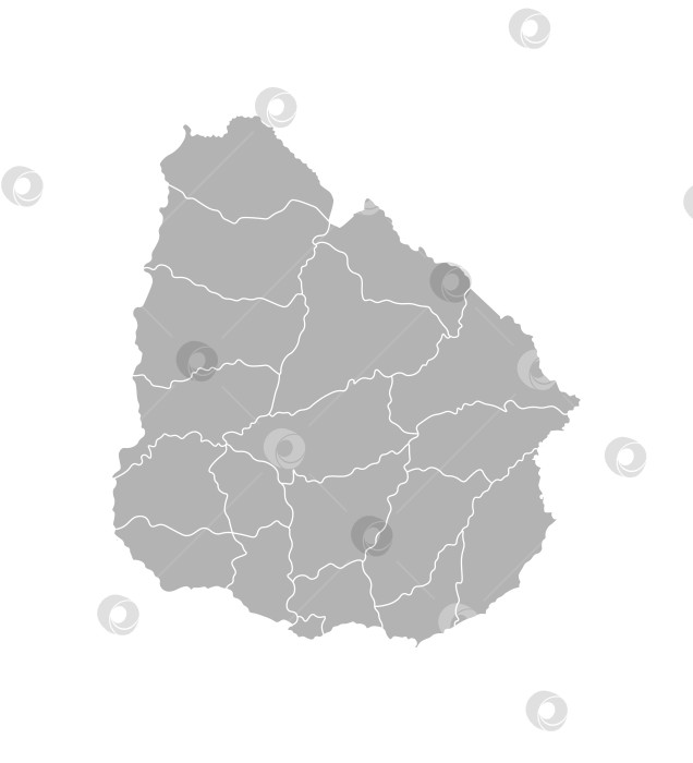 Скачать Векторная изолированная иллюстрация упрощенной административной карты Уругвая. Границы департаментов, областей. Серые силуэты. Белый контур фотосток Ozero