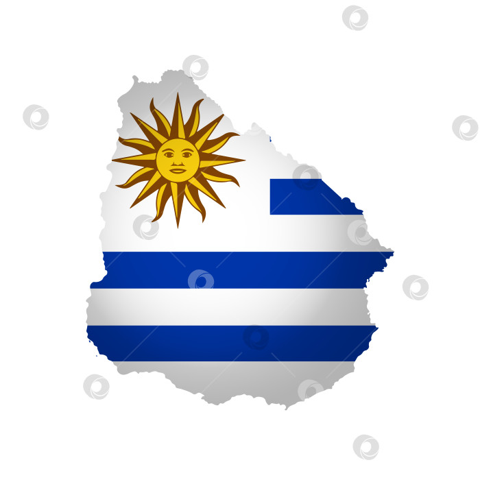 Скачать Векторная изолированная иллюстрация с национальным флагом и упрощенной формой карты Уругвая. Объемная тень на карте. Белый фон фотосток Ozero