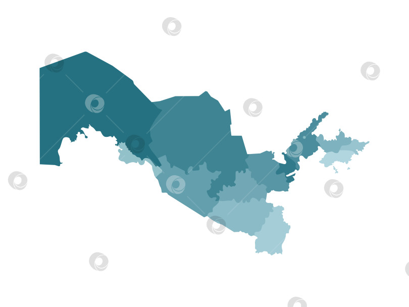 Скачать Векторная изолированная иллюстрация упрощенной административной карты Узбекистана. Границы регионов. Красочные силуэты синего цвета хаки фотосток Ozero