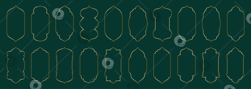 Скачать Золотая тонкая арочная рама в форме исламской двери или окна, геометрический силуэт арабской арки. Роскошный гарнитур в восточном стиле. Рамки в арабском мусульманском стиле для Рамадана Карима. Векторная иллюстрация фотосток Ozero
