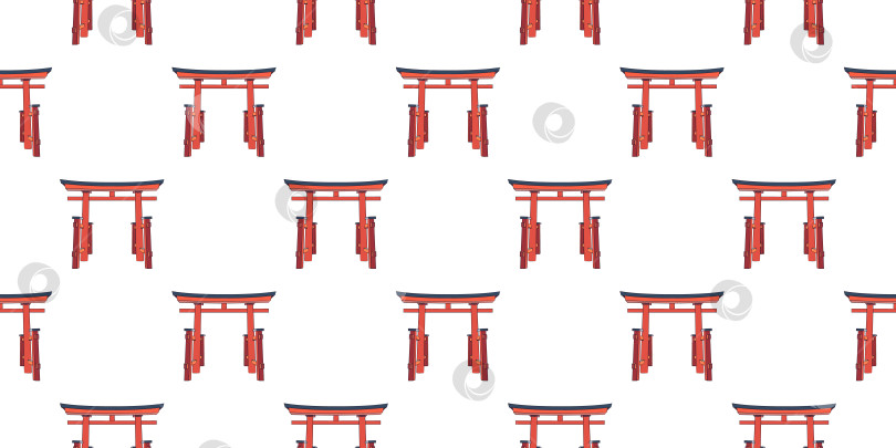 Скачать Цветной узор в виде тории. Традиционные красные ворота храма в Японии. Бесшовный принт с изображением японской туристической религиозной достопримечательности. Азиатский фотосток Ozero