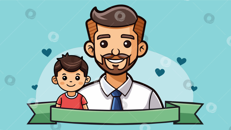 Скачать концепция праздника "День счастливого отца". открытка, на которой счастливые папа и сын стоят и улыбаются, символизирует крепкие семейные ценности фотосток Ozero