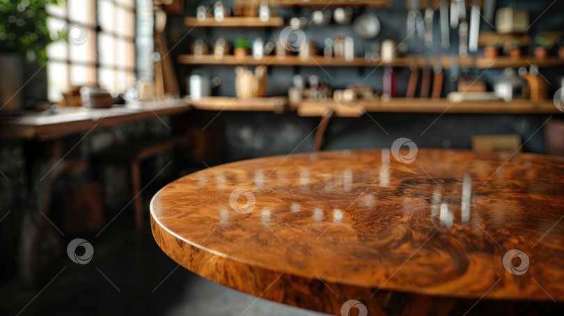 Скачать недавно изготовленный стол со столешницей из цельного дерева в столярной мастерской фотосток Ozero