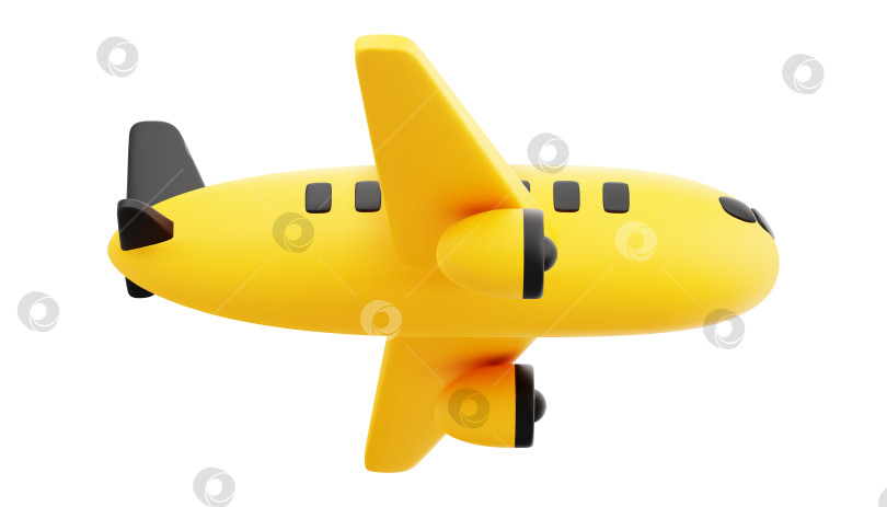 Скачать Симпатичный 3D-мультяшный желто-черный самолет, изолированный на белом фоне, Вид сбоку снизу. Для рекламы путешествий или концепции коммерческой авиации. Векторная иллюстрация 3D-рендера. фотосток Ozero