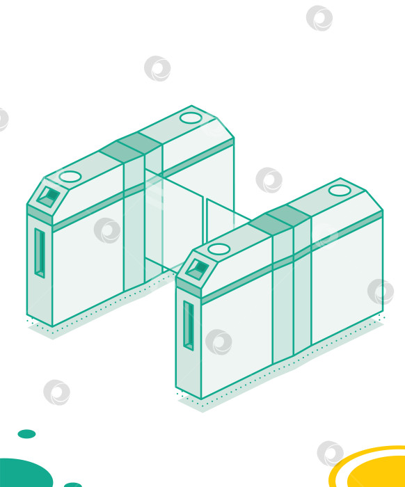 Скачать Изометрический турникет. Элемент безопасности на станции метро или в аэропорту. Входные ворота. Оборудование для контроля доступа. Элемент дизайна. фотосток Ozero
