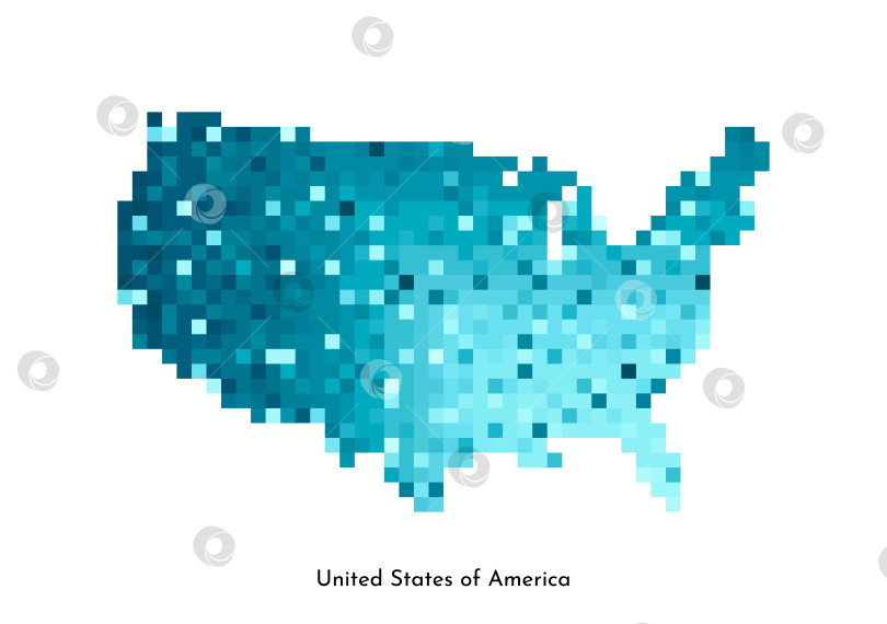 Скачать Векторная изолированная геометрическая иллюстрация с простой ледяной синей формой Соединенных Штатов Америки, карта США. Стиль пиксельной графики для шаблона NFT. Точечный логотип с градиентной текстурой для дизайна на белом фоне фотосток Ozero