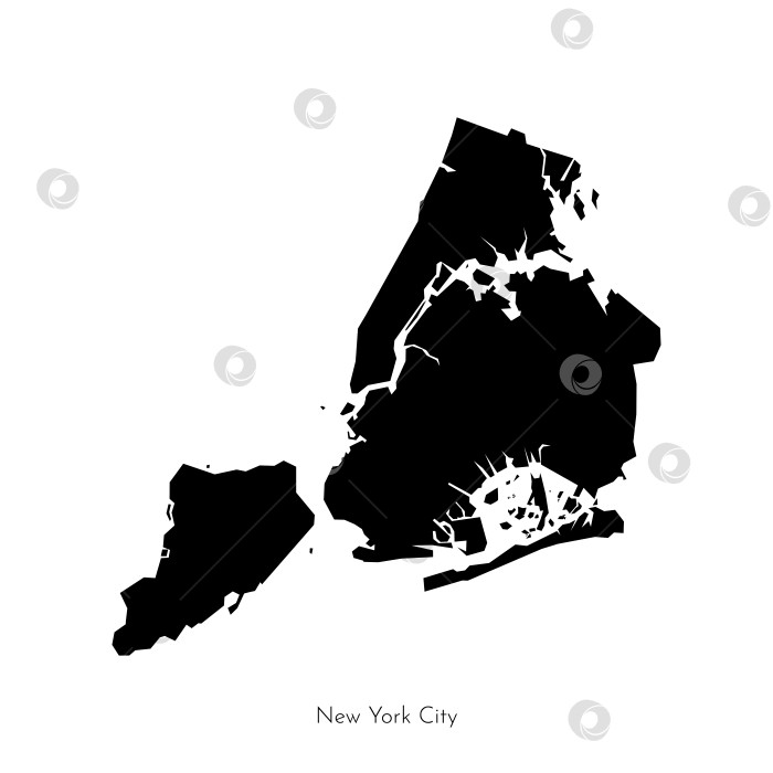 Скачать Векторная изолированная иллюстрация с упрощенной геометрической формой карты Нью-Йорка, города в Соединенных Штатах. Черный силуэт Большого яблока в Нью-Йорке. Белый фон фотосток Ozero