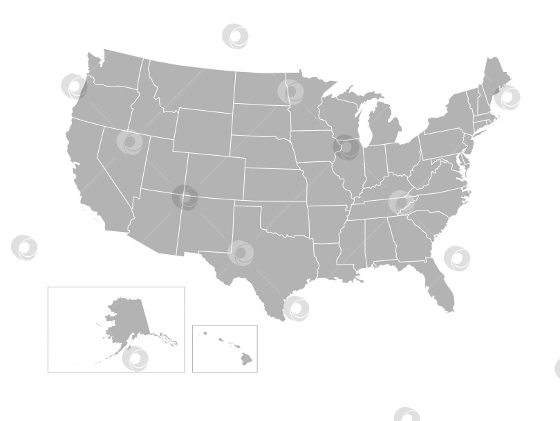 Скачать Векторная изолированная иллюстрация упрощенной административной карты США, Соединенных Штатов Америки. Границы штатов, регионов. Серые силуэты. Белый контур. фотосток Ozero