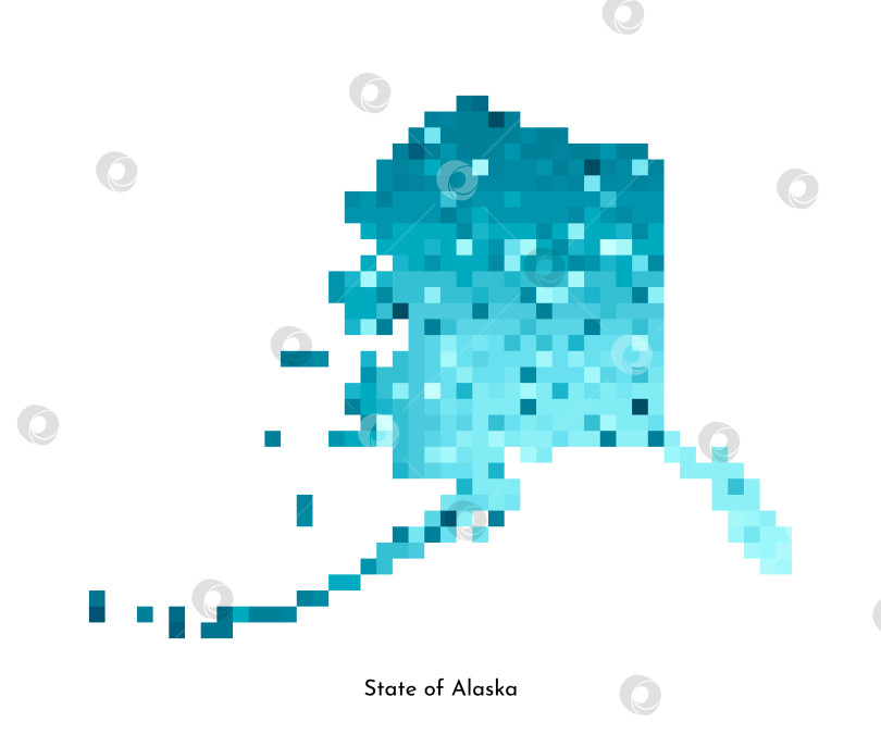 Скачать Векторная изолированная геометрическая иллюстрация с ледяной синевой на карте США, штат Аляска. Стиль пиксельной графики для шаблона NFT. Простой красочный логотип с градиентной текстурой фотосток Ozero
