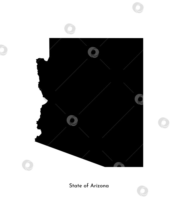 Скачать Векторная изолированная упрощенная иллюстрация с черным силуэтом карты штата Аризона, США. Белый фон фотосток Ozero