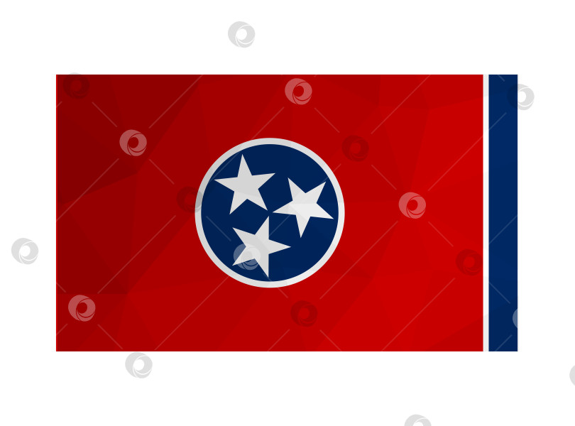 Скачать Векторная иллюстрация. Официальный флаг штата Теннесси, США. Национальный флаг синего и красного цветов с тремя белыми звездами. Креативный дизайн в многоугольном стиле с треугольными формами фотосток Ozero
