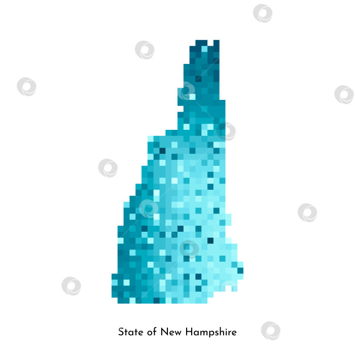 Скачать Векторная изолированная геометрическая иллюстрация с изображением льдисто-голубой области на карте США, штата Нью-Гэмпшир. Стиль пиксельной графики для шаблона NFT. Простой красочный логотип с градиентной текстурой фотосток Ozero