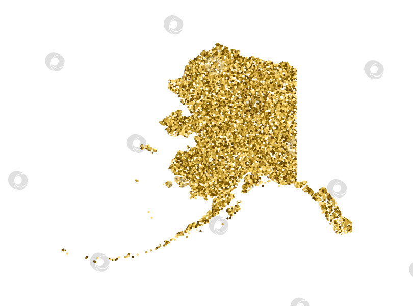 Скачать Векторная изолированная иллюстрация с упрощенной картой Аляски, штата США. Блестящая текстура с золотым блеском. Шаблон оформления фотосток Ozero