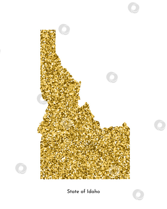 Скачать Векторная изолированная иллюстрация с упрощенной картой штата Айдахо, США. Блестящая текстура с золотым блеском. Шаблон оформления. фотосток Ozero