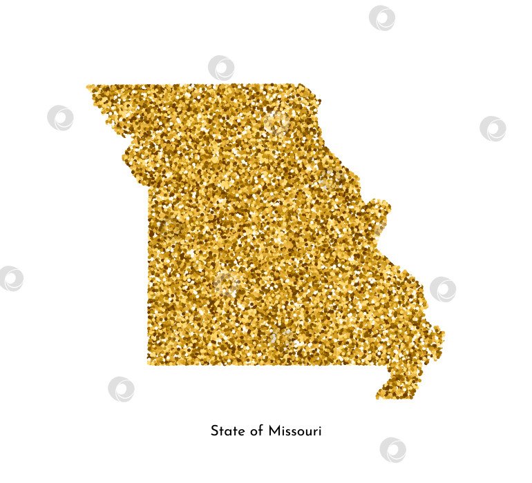Скачать Векторная изолированная иллюстрация с упрощенной картой штата Миссури, США. Текстура с блестящим золотым блеском. Шаблон оформления. фотосток Ozero