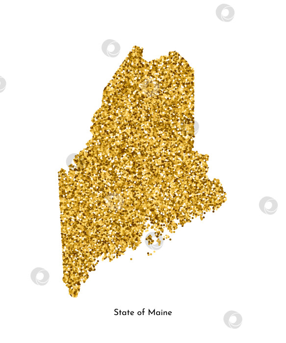 Скачать Векторная изолированная иллюстрация с упрощенной картой штата Мэн, США. Блестящая текстура с золотым блеском. Шаблон оформления. фотосток Ozero