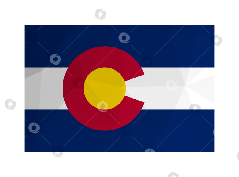 Скачать Векторная иллюстрация. Официальный флаг штата Колорадо, США. Национальный флаг с синими и белыми полосками. Креативный дизайн в многоугольном стиле с треугольными формами фотосток Ozero
