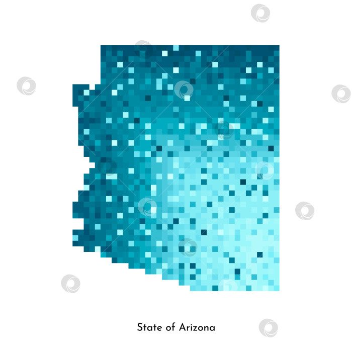 Скачать Векторная изолированная геометрическая иллюстрация с изображением льдисто-голубой области на карте США, штат Аризона. Стиль пиксельной графики для шаблона NFT. Простой красочный логотип с градиентной текстурой фотосток Ozero