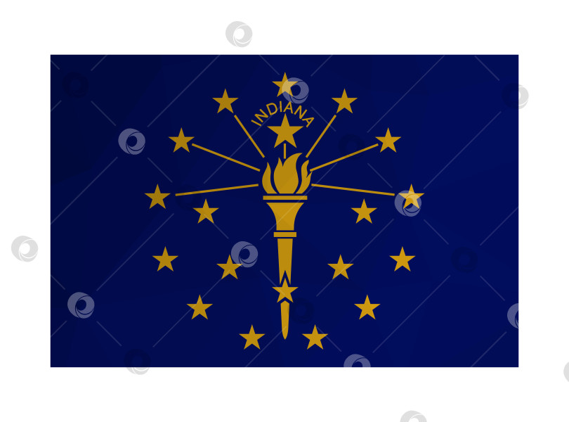 Скачать Векторная иллюстрация. Официальный флаг штата Индиана, США. Национальный флаг с желтыми звездами на синем фоне. Креативный дизайн в многоугольном стиле с треугольными формами фотосток Ozero