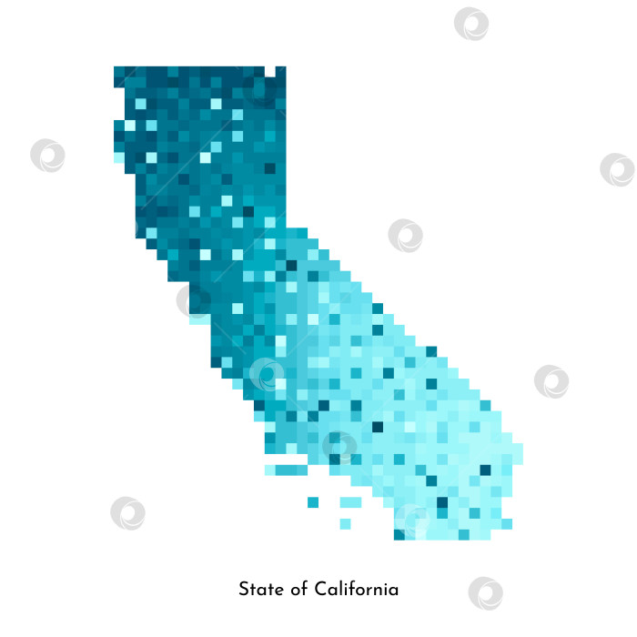 Скачать Векторная изолированная геометрическая иллюстрация с ледяной синевой на карте США, штат Калифорния. Стиль пиксельной графики для шаблона NFT. Простой красочный логотип с градиентной текстурой фотосток Ozero