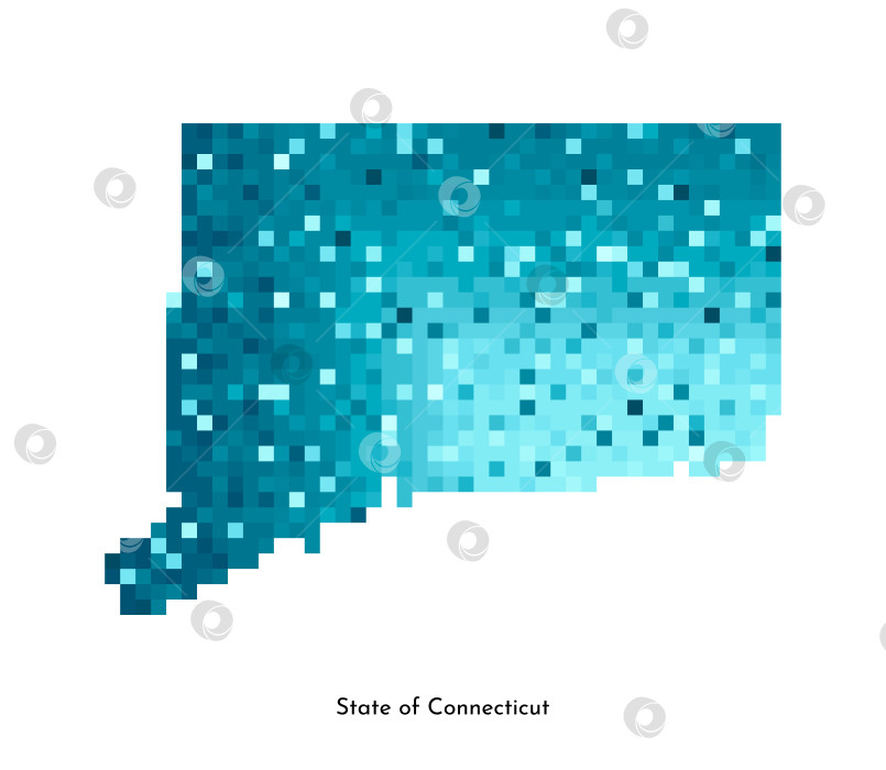 Скачать Векторная изолированная геометрическая иллюстрация с изображением льдисто-голубой области на карте США, штата Коннектикут. Стиль пиксельной графики для шаблона NFT. Простой красочный логотип с градиентной текстурой фотосток Ozero