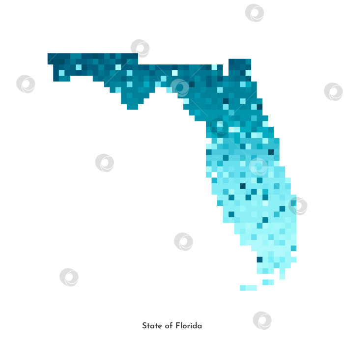Скачать Векторная изолированная геометрическая иллюстрация с ледяной синевой на карте США, штат Флорида. Стиль пиксельной графики для шаблона NFT. Простой красочный логотип с градиентной текстурой фотосток Ozero