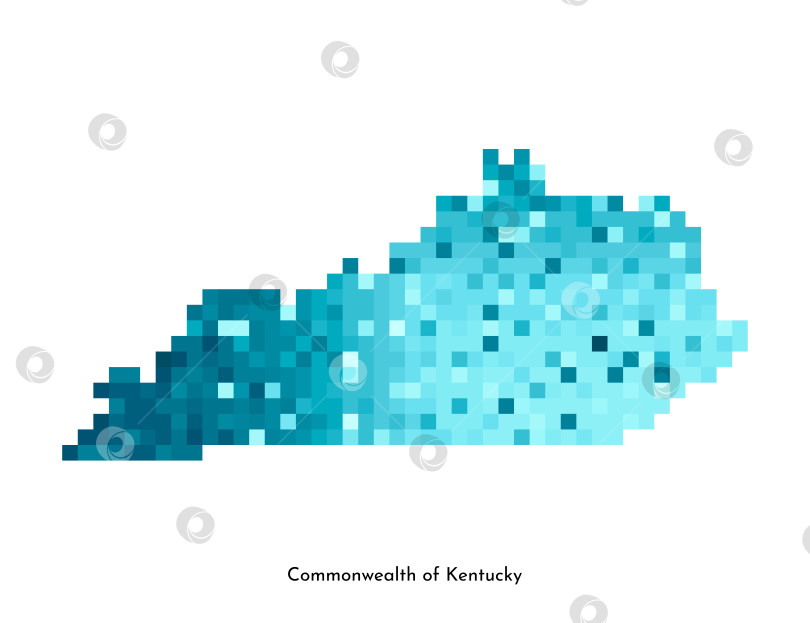 Скачать Векторная изолированная геометрическая иллюстрация с изображением льдисто-голубой области США, штата Кентукки, карты штата. Стиль пиксельной графики для шаблона NFT. Простой красочный логотип с градиентной текстурой фотосток Ozero