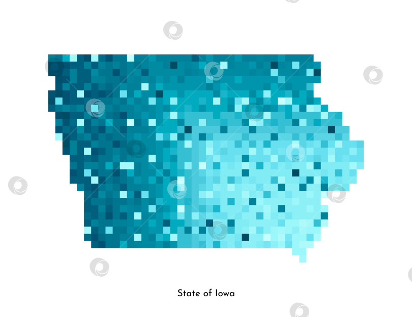 Скачать Векторная изолированная геометрическая иллюстрация с изображением льдисто-голубой области на карте США, штат Айова. Стиль пиксельной графики для шаблона NFT. Простой красочный логотип с градиентной текстурой фотосток Ozero