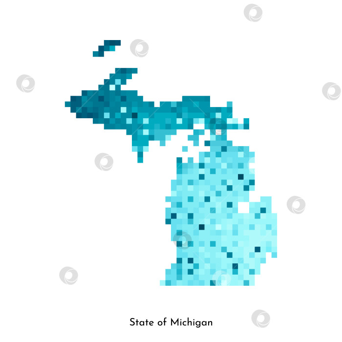 Скачать Векторная изолированная геометрическая иллюстрация с ледяной синевой на карте США, штат Мичиган. Стиль пиксельной графики для шаблона NFT. Простой красочный логотип с градиентной текстурой фотосток Ozero