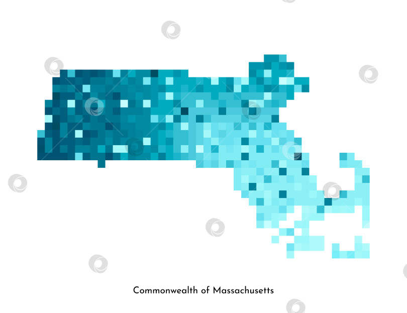 Скачать Векторная изолированная геометрическая иллюстрация с изображением льдисто-голубого штата США, Содружества Массачусетс на карте. Стиль пиксельной графики для шаблона NFT. Простой красочный логотип с градиентной текстурой фотосток Ozero