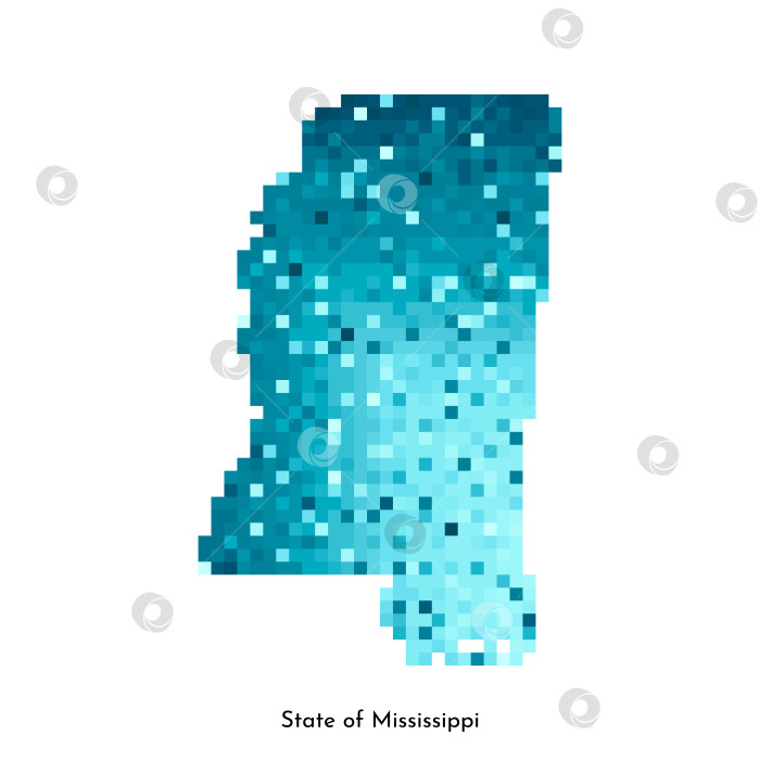 Скачать Векторная изолированная геометрическая иллюстрация с изображением льдисто-голубого района США, штата Миссисипи на карте. Стиль пиксельной графики для шаблона NFT. Простой красочный логотип с градиентной текстурой фотосток Ozero