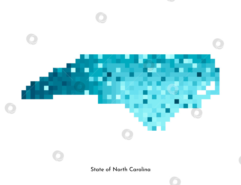 Скачать Векторная изолированная геометрическая иллюстрация с изображением льдисто-голубой области на карте США, штат Северная Каролина. Стиль пиксельной графики для шаблона NFT. Простой красочный логотип с градиентной текстурой фотосток Ozero