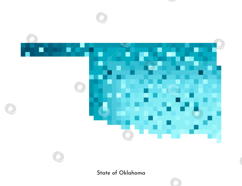 Скачать Векторная изолированная геометрическая иллюстрация с изображением льдисто-голубой области на карте США, штат Оклахома. Стиль пиксельной графики для шаблона NFT. Простой красочный логотип с градиентной текстурой фотосток Ozero