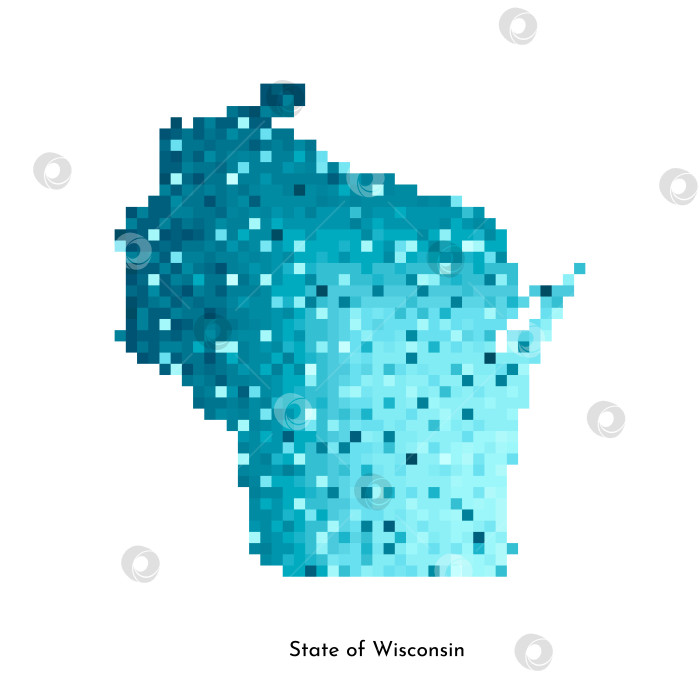 Скачать Векторная изолированная геометрическая иллюстрация с изображением льдисто-голубой области на карте США, штата Висконсин. Стиль пиксельной графики для шаблона NFT. Простой красочный логотип с градиентной текстурой фотосток Ozero