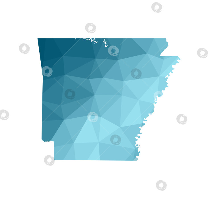 Скачать Векторная изолированная иллюстрация с упрощенным синим силуэтом карты Арканзаса, штата США. Полигональный геометрический стиль. Белый фон. фотосток Ozero