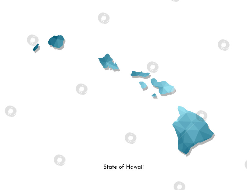 Скачать Векторная изолированная иллюстрация с упрощенным силуэтом синей карты штата Гавайи, США. Полигональный геометрический стиль. Белый фон. фотосток Ozero