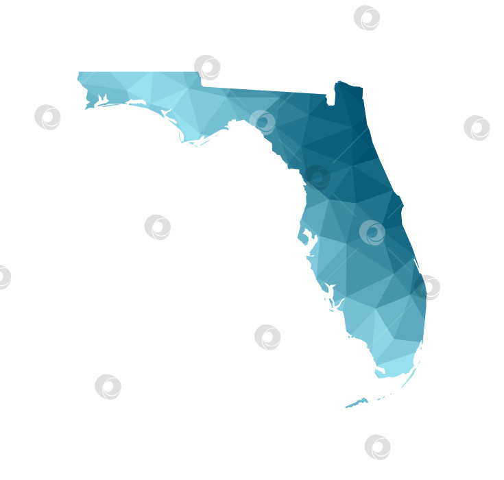 Скачать Векторная изолированная иллюстрация с упрощенным силуэтом синей карты штата Флорида, США. Полигональный геометрический стиль. Белый фон. фотосток Ozero