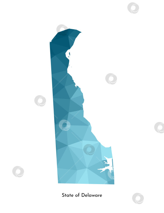 Скачать Векторная изолированная иллюстрация с упрощенным силуэтом синей карты штата Делавэр, США. Полигональный геометрический стиль. Белый фон. фотосток Ozero
