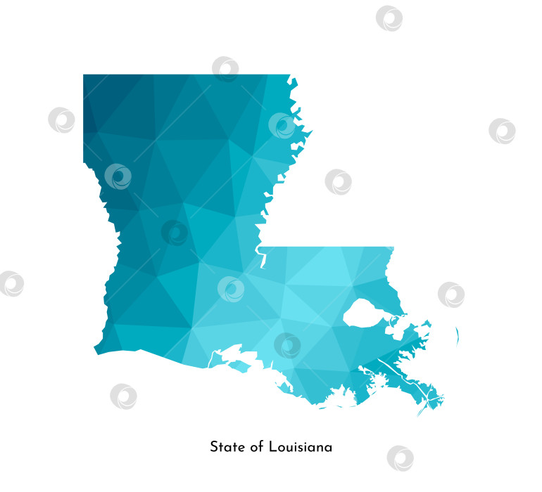 Скачать Векторная изолированная иллюстрация с упрощенным силуэтом синей карты штата Луизиана, США. Полигональный геометрический стиль. Белый фон. фотосток Ozero