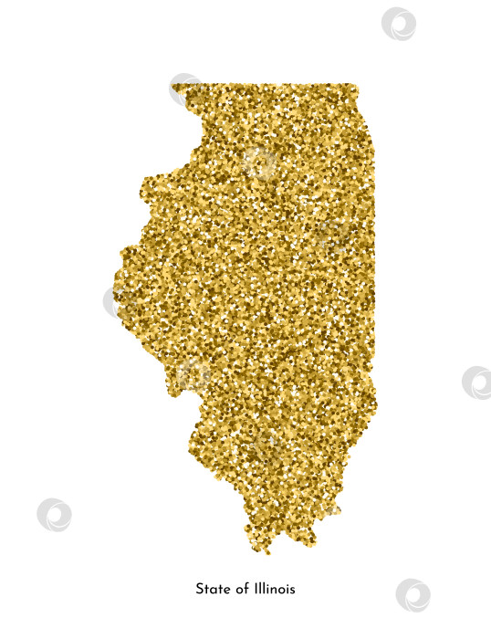 Скачать Векторная изолированная иллюстрация с упрощенной картой штата Иллинойс, США. Текстура с блестящим золотым блеском. Шаблон оформления. фотосток Ozero