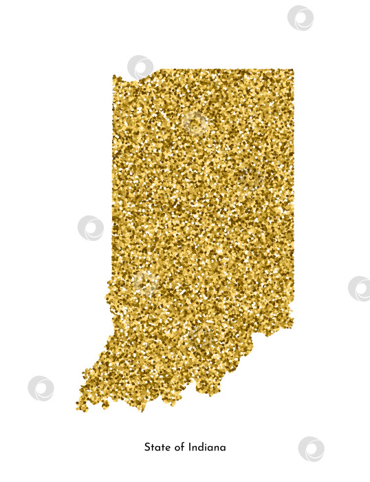 Скачать Векторная изолированная иллюстрация с упрощенной картой штата Индиана, США. Блестящая текстура с золотым блеском. Шаблон оформления. фотосток Ozero