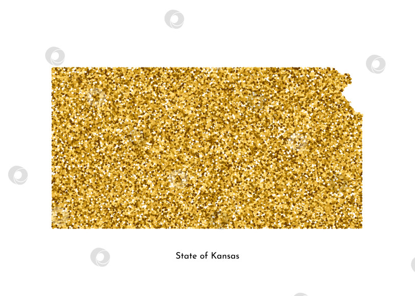 Скачать Векторная изолированная иллюстрация с упрощенной картой штата Канзас, США. Текстура с блестящим золотым блеском. Шаблон оформления. фотосток Ozero