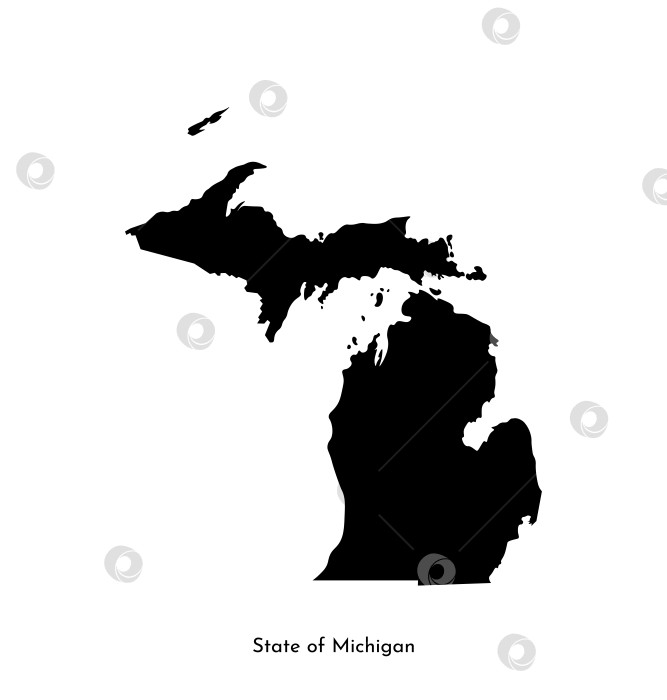 Скачать Векторная изолированная упрощенная иллюстрация с черным силуэтом карты штата Мичиган, США. Белый фон. фотосток Ozero