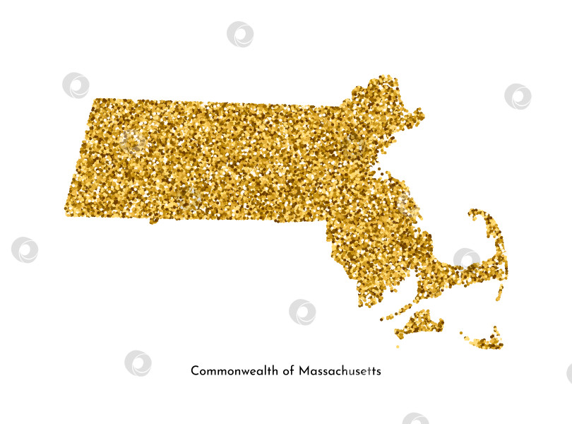 Скачать Векторная изолированная иллюстрация с упрощенной картой штата Массачусетс, США. Блестящая текстура с золотым блеском. Шаблон оформления. фотосток Ozero