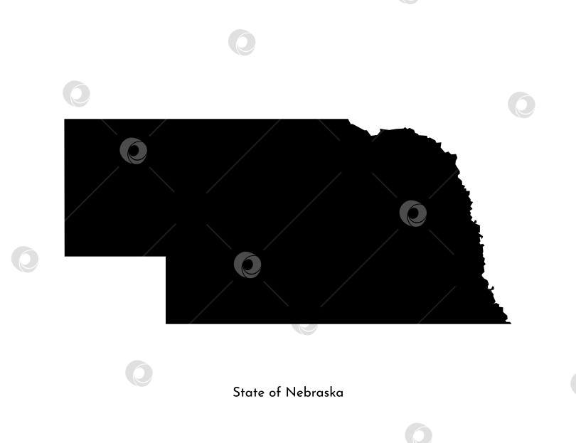 Скачать Векторная изолированная упрощенная иллюстрация с черным силуэтом карты штата Небраска, США. Белый фон фотосток Ozero