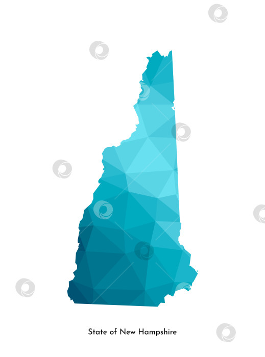 Скачать Векторная изолированная иллюстрация с упрощенным силуэтом синей карты штата Нью-Гэмпшир, США. Полигональный геометрический стиль. Белый фон. фотосток Ozero