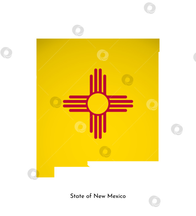 Скачать Векторная изолированная иллюстрация с флагом и упрощенной картой Нью-Мексико, штат США. Объемная тень на карте. Белый фон фотосток Ozero