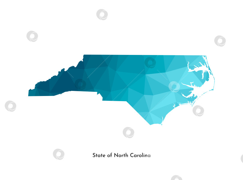 Скачать Векторная изолированная иллюстрация с упрощенным силуэтом синей карты штата Северная Каролина, США. Полигональный геометрический стиль. Белый фон. фотосток Ozero